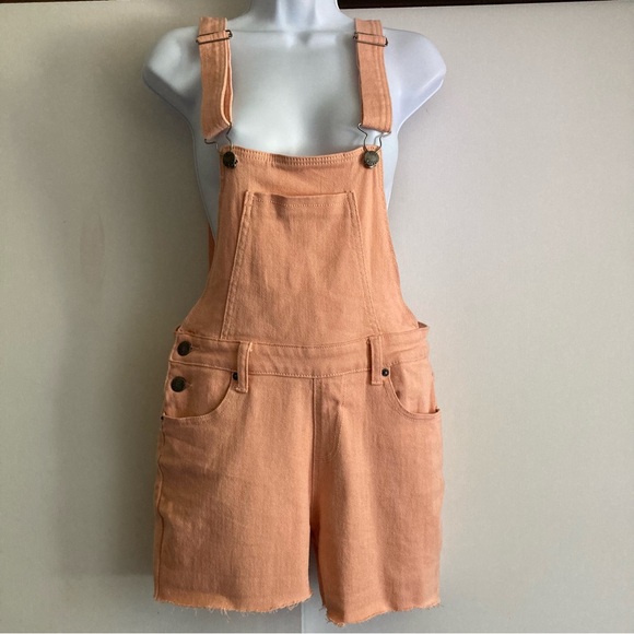 Liquor N Poker Peach Pink Shortalls Short Overalls, Sz 10 - Picture 1 of 10